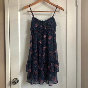 Navy Ruffled Floral Dress